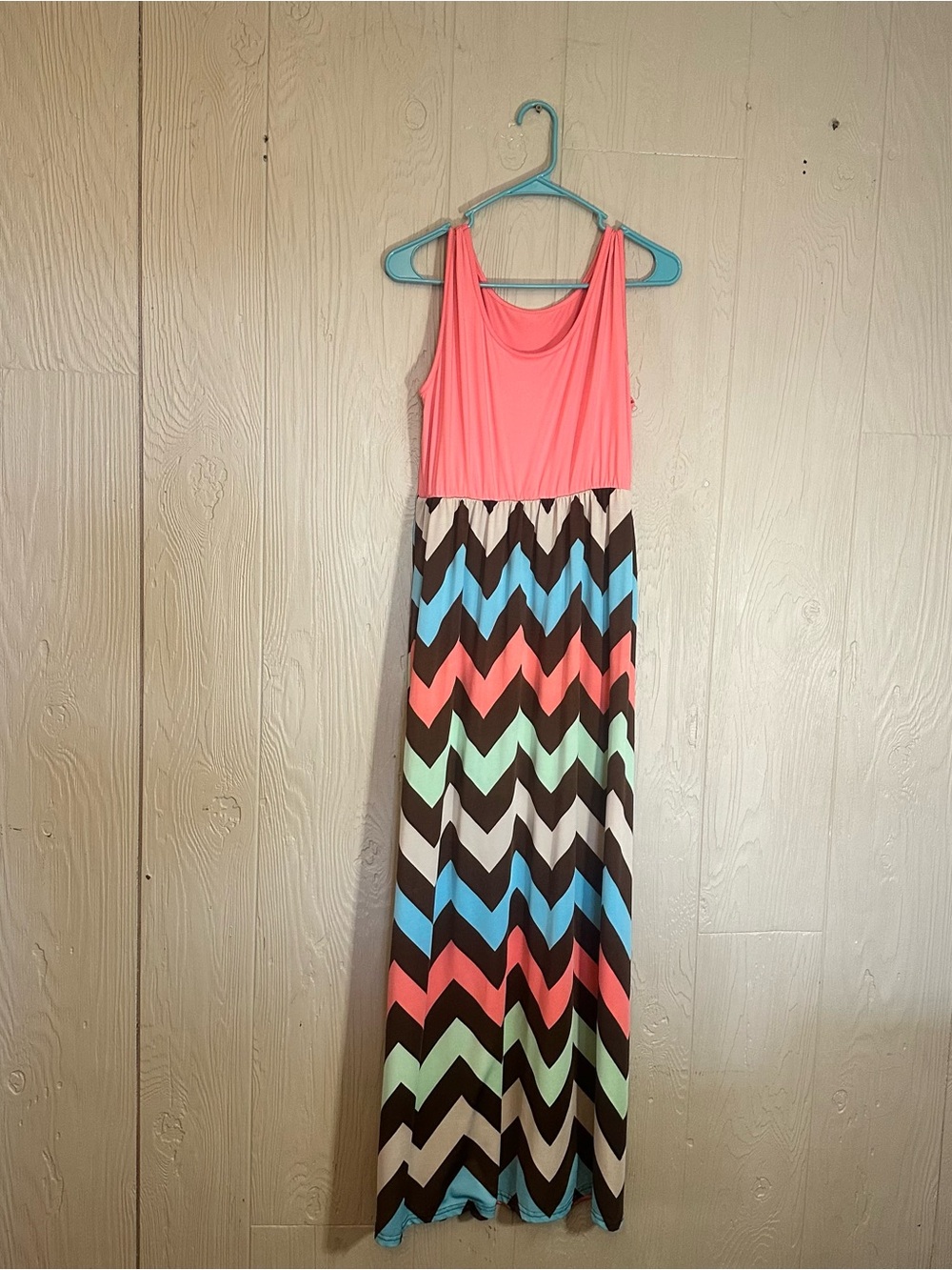 Women's XL Pink/Multicolor Chevron Maxi Dress Strappy‎ Sleeveless Pullover